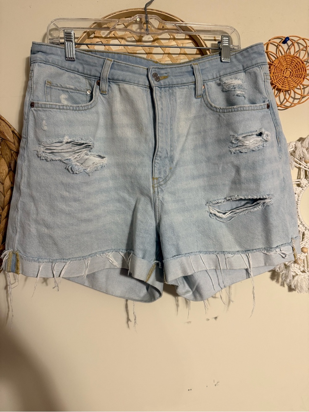 H&M Light Blue Distressed Denim Shorts